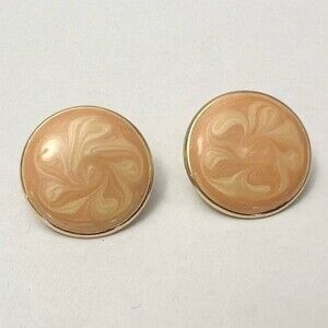80s Vintage Button Earrings Orange Cream Swirl Circle Studs